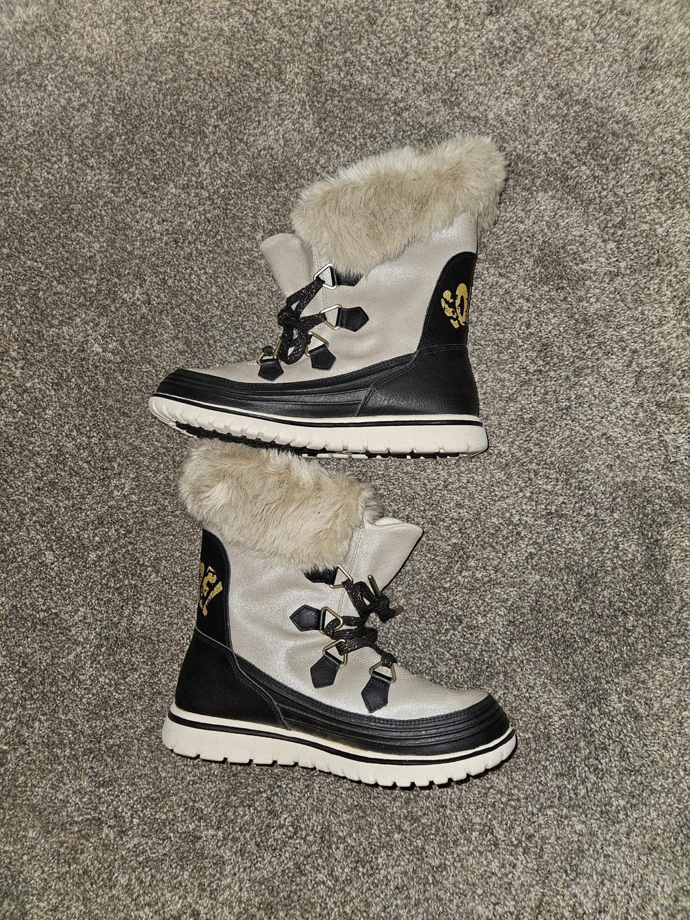 Sorel Beige and Black Faux-Fur Lace-Up Winter Boots